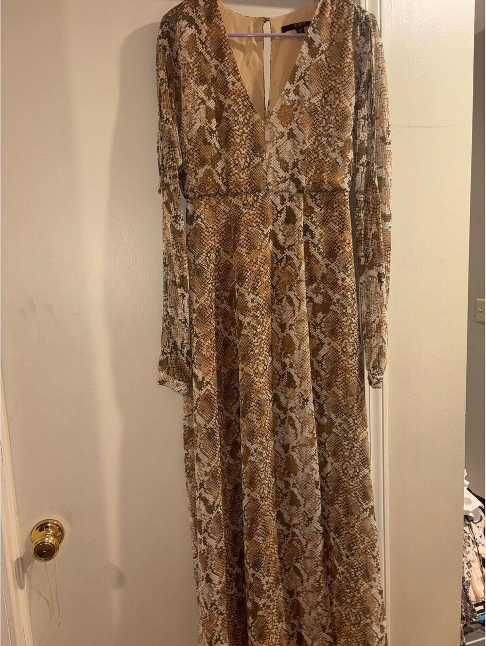 Guess Snake Print Long Sleeve Maxi Dress Side Slit Small NWOT